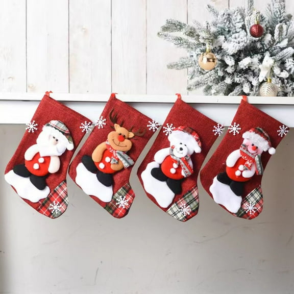 Dserfhy Christmas Stockings Large Plush 3D Santa Snowman Reindeer Bear Hanging Stockings for Mantel Tree Fireplace Holiday Party Decor