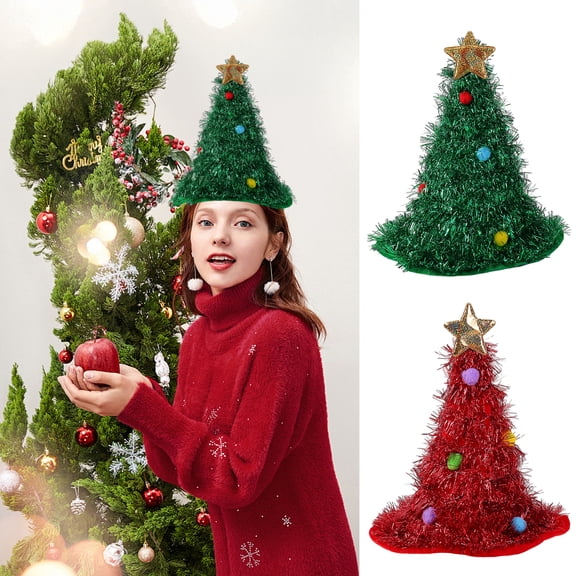 Dserfhy Christmas Tree Hat Glitter Tinsel Santa Hat for Adults Children Funny Holiday Party Acceesory for New Year Christmas Supplies