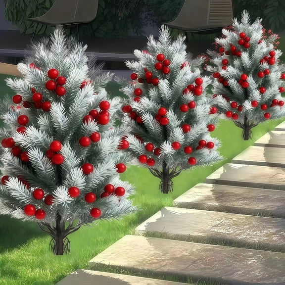 Dserhfy Christmas Tree Wind-Resistant Stability Strong Structure Pine Needle Xmas Tree with Berry Details Realistic Garden Decoration