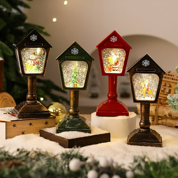 Dserfhy Christmas Wind Light USB/Battery Powered Mailbox Design Lamp Retro Sequin Glass Ball Santa Claus Snowflake Lantern Xmas Decor