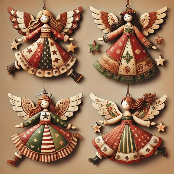 Dserfhy Christmas Wooden Angel Ornaments Rustic Angel Christmas Tree Ornament Retro Small Angel Hanging Decoration for Holiday Party Decor