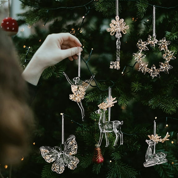 Dserfhy Clear Acrylic Christmas Ornaments Snowflake Tree Elk Butterfly Ballet Dancer Hanging Decoration for Holiday Winter Scene Decoration
