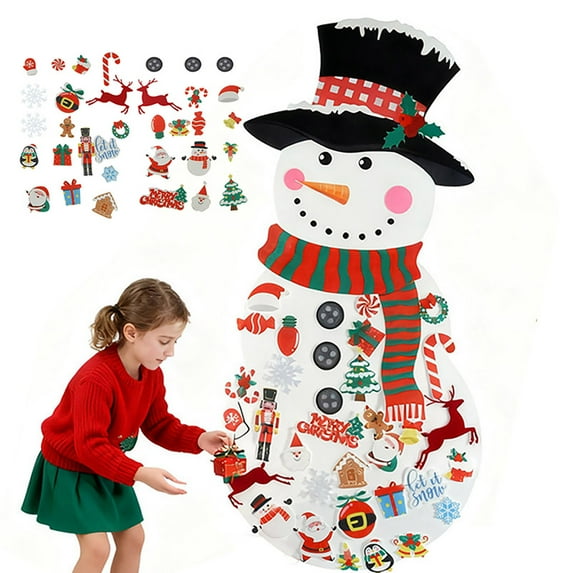 Dserfhy DIY Felt Christmas Snowman Set with 34 Pcs Detachable Ornaments Large Snowman DIY Crafts Christmas Door Wall Hanging Decoration for Winter Holiday Party Decor