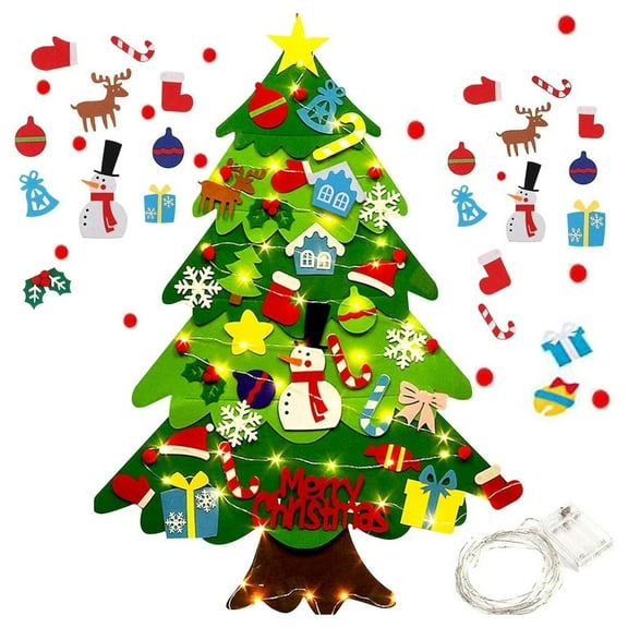 Dserhfy DIY Felt Christmas Tree with 5m LED Lights 3-Foot Tall Wall Hanging Decor with Detachable Ornaments Montessori Holiday Activity for And Home