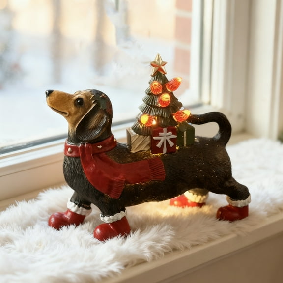 Dserhfy Dachshund Christmas Decor Resin Dog Figurine with Scarf Boots Lighted Blow Mold Xmas Tree Holiday Ornament