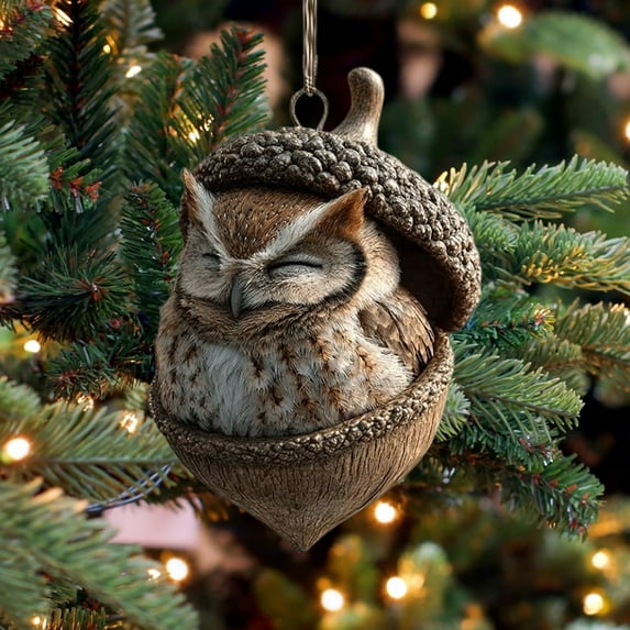 Dserfhy Forest Animal Acorn Ornaments Acrylic Cute Christmas Trees Hanging Decorations Rustic Home Decor Holiday Gift for Animal Lovers