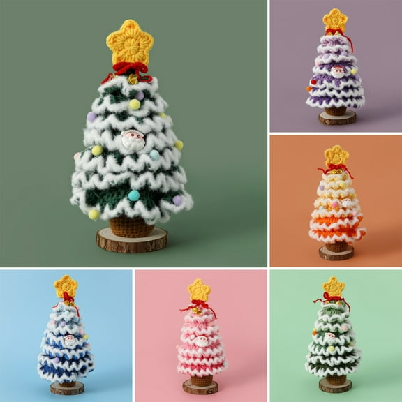 Dserfhy Handmade Crochet Christmas Tree Decoration Tabletop Knitted Small Artificial Flocking Christmas Tree for Home Office Holiday Decor