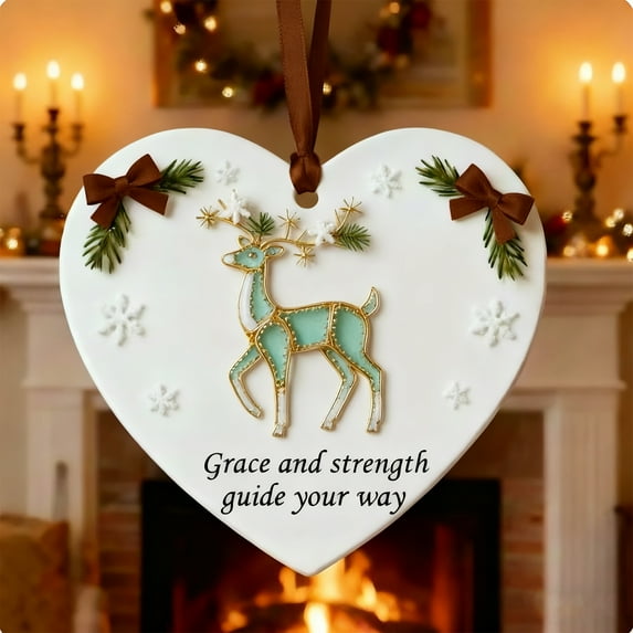 Dserfhy Heartfelt Inspirations Christmas Ornament Shell Reindeer Dragonfly Paw Feather Tulip Xmas Tree Hanging Heart Shape Decoration Holiday Party Pendant