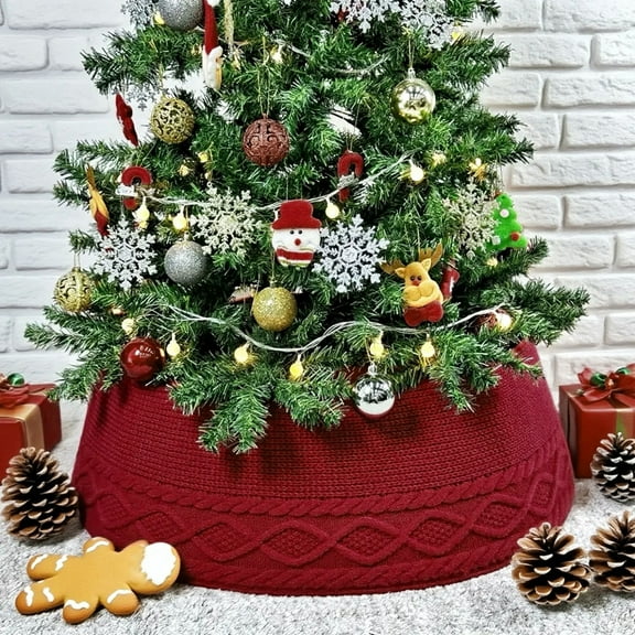 Dserfhy Knitted Christmas Tree Collar Cable Knit Christmas Tree Base Cover for Artificial Trees Rustic Farmhouse Tree Ring for Holiday Home Decor