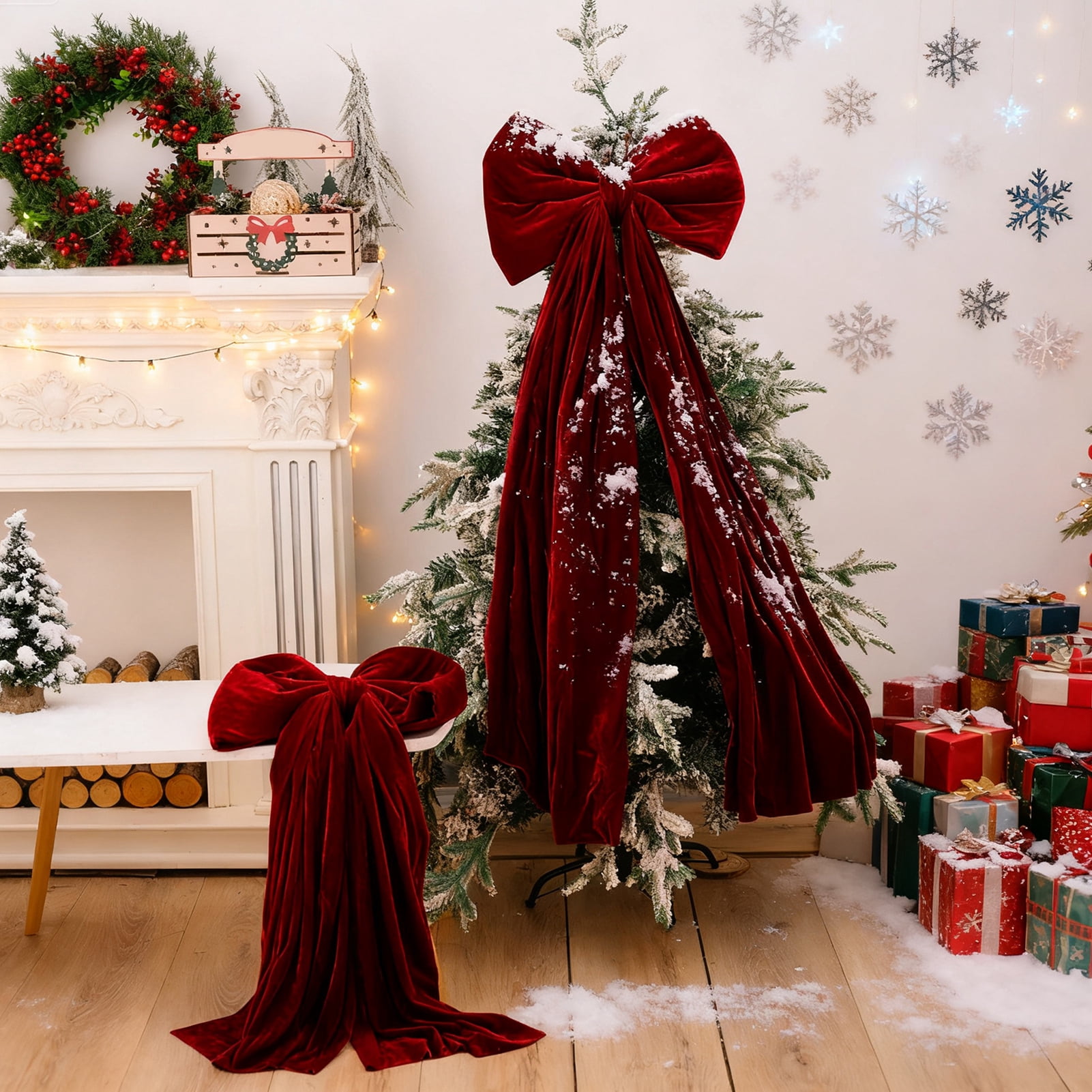 Dserfhy Large Christmas Tree Topper Bow Red Velvet Ribbon Gift Bows for Home Wreath Birthday Wedding Party Room Wall Backdrop Decoration