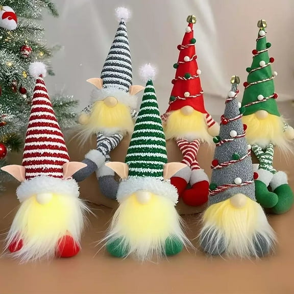 Dserfhy Lighted Christmas Gnome Handmade Plush Scandinavian Swedish Tomte Light Up Santa Elf Toy for Winter Tabletop Tiered Tray Indoor Xmas Decor
