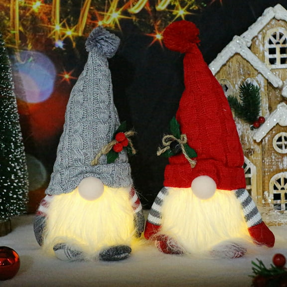 Dserfhy Lighted Christmas Gnome Small Light Up Plush Santa Elf with Knitted Hat Stuffed Swedish Tomte Toy for Winter Tabletop Fireplace Decor