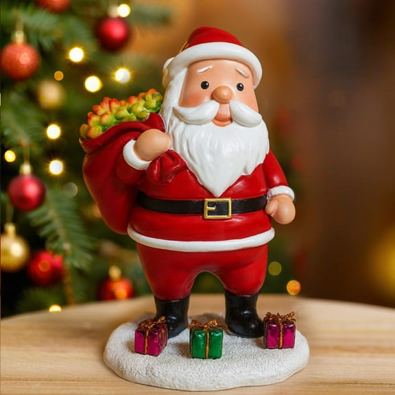 Dserfhy Lighted Santa Claus Figurines Resin Santa Sculpture with Gift Bag on Back Solar Powered Light Up Christmas Statue for Indoor Outdoor Holiday Decor