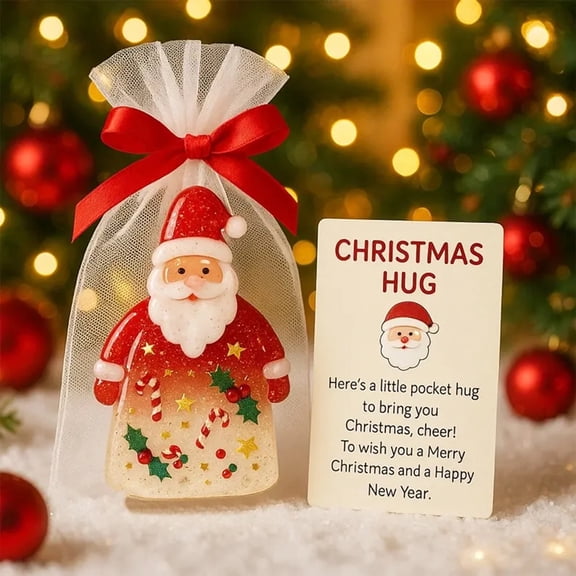 Dserfhy Little Pocket Christmas Hug Small Resin Santa Claus Ornaments with Encouragement Card Emotional Support Keepsake for Friends Family Christma Party Favors