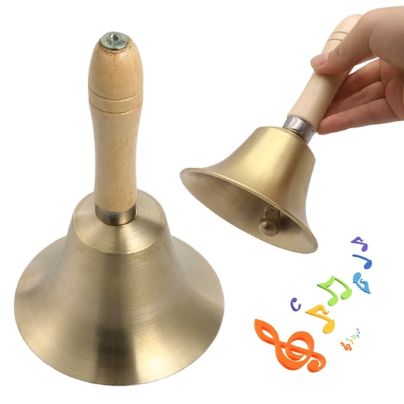 Dserfhy Loud Brass Handbell Hand Call Bell with Wooden Handle for Wedding Animal Training Dinner Meditation Musical Teaching Service