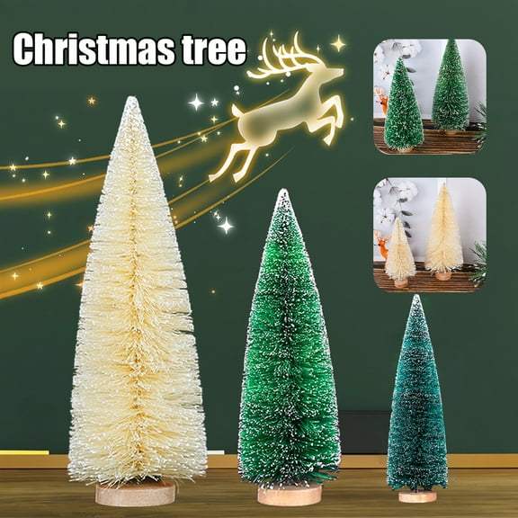 Dserfhy Mini Christmas Tree Sisal Snow Frost Artificial Pine Tree with Wooden Base Small Bottle Brush Tree Ornament for Winter Tabletop Home Decor