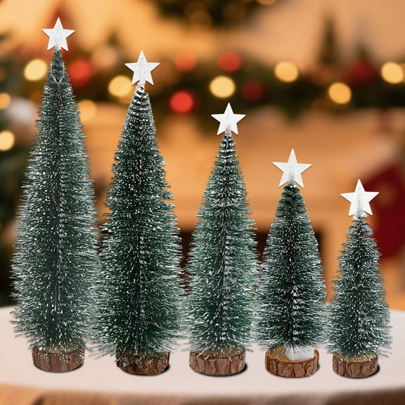 Dserfhy Mini Christmas Tree Small Artificial Snow Flocked Pencil Tree with LED Lights Tabletop Tree Ornaments with Wooden Base for Xmas Home Decor