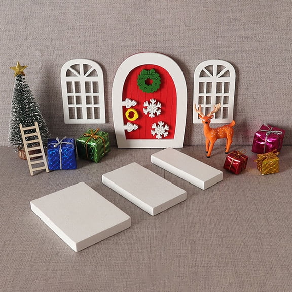 Dserfhy Miniature Christmas Scene Model Handmade Mini Wood Elf Door Festive Holiday Atmosphere Model Dollhouse Decor