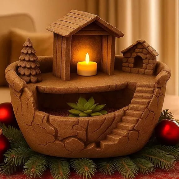 Dserfhy Nativity Set Indoor Decor Rustic Collectible Jesus Mary Joseph Figurine 3D Printed Religious Manger Planter Pot for Christmas Tabletop Decor