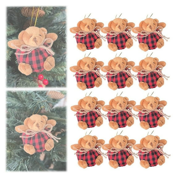 Dserfhy Plaid Bear Ornaments on The Tree 4 Inch Mini Stuffed Plush Plaid Bear Christmas Tree Decoration for Holiday Xmas Tree Home Party Decor