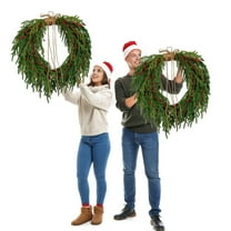 Dserhfy Real Touch Christmas Wreath Red Berries Jute Bow Soft Pine Garland Indoor Outdoor Holiday Party Decor