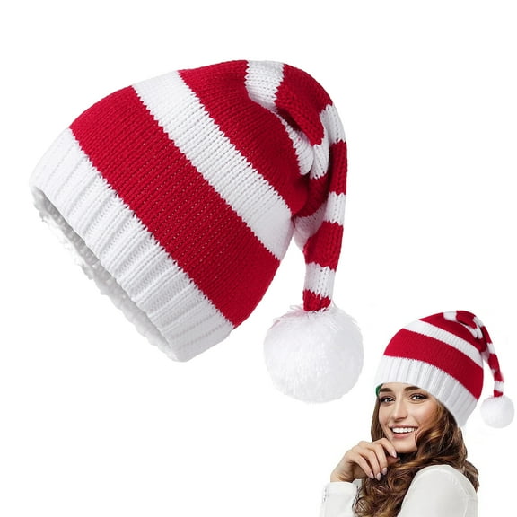 Dserfhy Santa Hat for Adults Kids Winter Knitted Christmas Hat Xmas Party Skull Cap with Pompom for Men Women