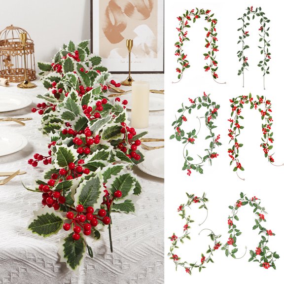 Dserfhy Simulated Christmas Rattan Vine No Maintenance Faux Willow with Red Berry Garland Wedding Party Home Decor