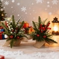thumbnail image 1 of Dserfhy Small Christmas Artificial Plants with Burlap Base Faux Pine Branches with Red Berries/Poinsettias Flower for Winter Indoor Home Office Table Fireplace Decor, 1 of 8