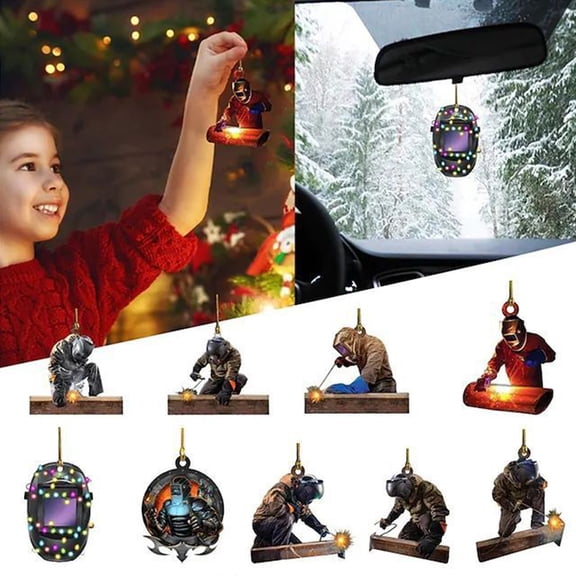 Dserfhy Welder Ornaments for Christmas Tree 2D Flat Welding Ornament Acrylic Christmas Tree Hanging Decoration Gifts for Men Welders