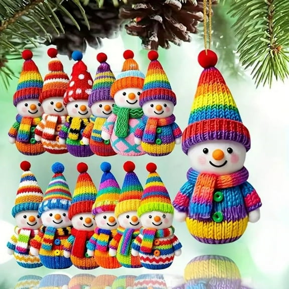Dserfhy Wooden Snowman Ornaments Colorful Snowman Figurines with Pom-Pom Hats Christmas Tree Festive Holiday Decoration