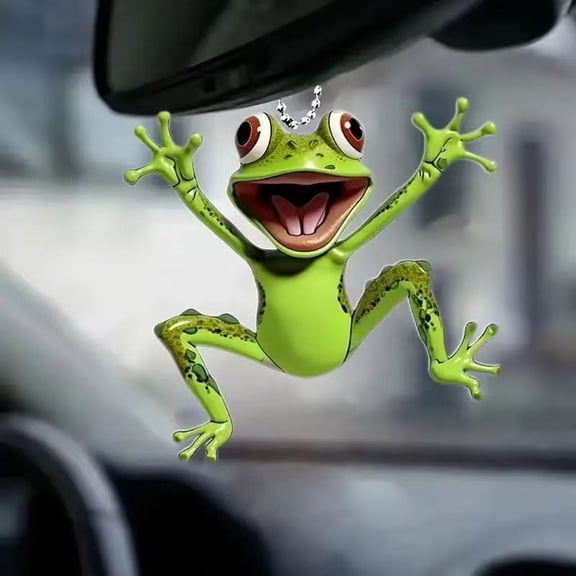 Dserhfy 1/2/3/4/5Pcs 2D Acrylic Frog Hanging Decoration with Beaded Chain Car Rearview Mirror Hanging Ornament Charm Pendant Car Interior Accessory