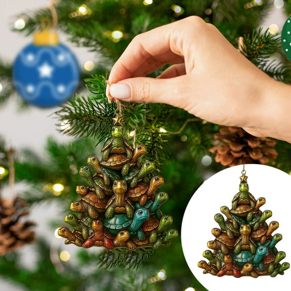 Dserhfy 1/2/3Pcs Christmas Pendant Sea Turtle Shape Acrylic Bright Color Hanging Ornament with Lanyard Holiday Decor