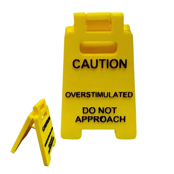 Dserhfy 1/2Pcs Caution Overstimulated Desk Sign 3D Printed Warning Sign Funny Office Desk Signage Accessories