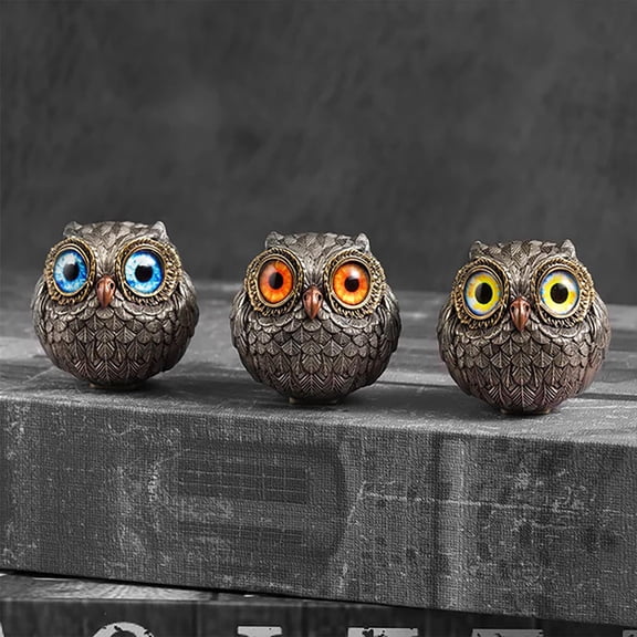 Dserhfy 1/3Pcs Handmade Realistic Owl Statue with Big Eyes Intricate Feathers Metal Owl Figurine Home Decor