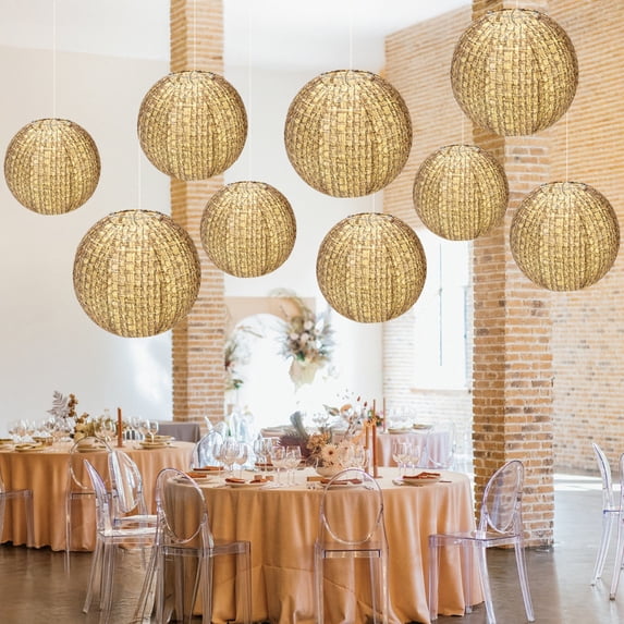 Dserhfy 1/9Pcs Paper Lanterns Set Rustic Burlap Design Easy to Hang Handmade Hanging Lanterns Wedding Party Decorations