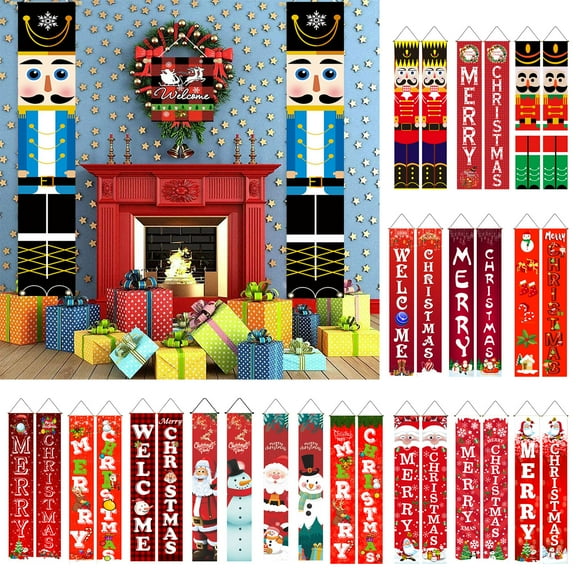 Dserhfy 1 Pair Walnut Soldier Banner Christmas Porch Sign Door Hanging Merry Christmas Banner for Christmas Home Decor