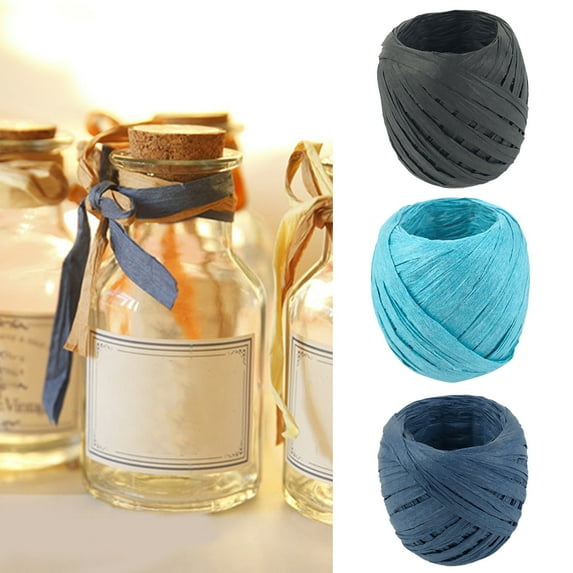 Dserhfy 1 Roll Paper Ribbon Wear-resistant Multi-Purpose 17 Colors Raffia Ribbon Paper Rope for Gift