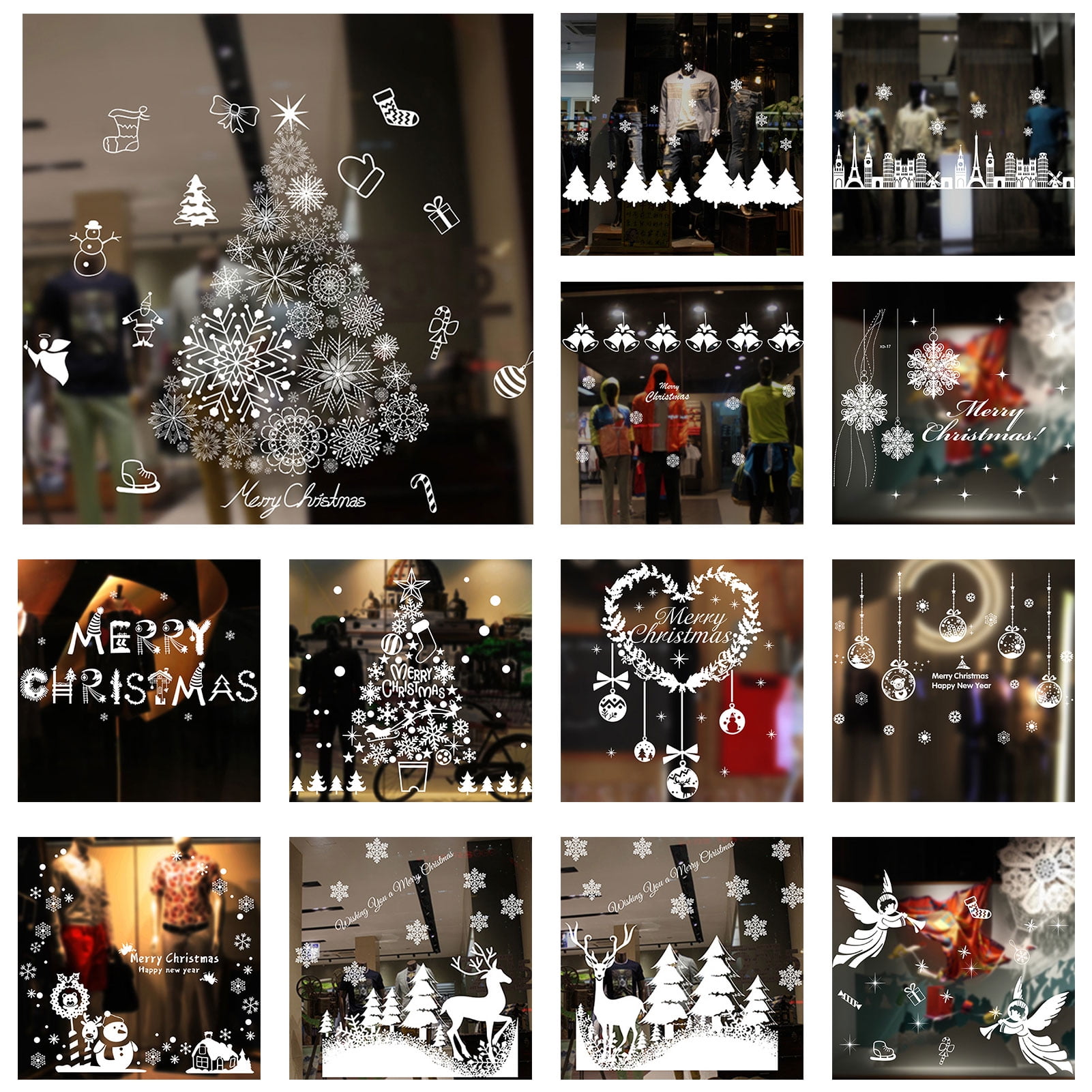 Dserhfy 1 Set DIY Nice-looking Christmas Stickers Christmas Snowman Santa Claus Pattern Non-adhesive Static Stickers Party Supplies