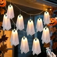 thumbnail image 1 of Dserhfy 10 Pcs Halloween Hanging Light-up Ghost Decoration Spooky White Cloth Ghost with String Light for Front Porch Yard Lawn Garden Decor, 1 of 8