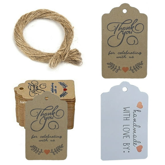 Dserhfy 100Pcs Mini Cards Beautiful with Rope Handmade Decorative Pre-punched Hole DIY Thank You Gift Cards Festival Supply