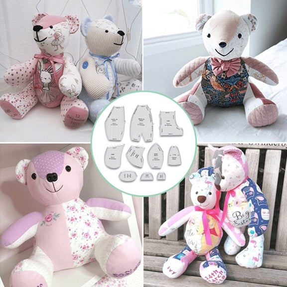Dserhfy 10Pcs 10/12/15 Inch Memory Bear Template Rulers Beginner Sewing Template Material Melody Memory Bear Sewing Pattern Acrylic Template Ruler Set