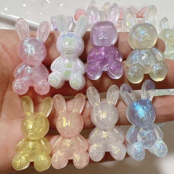 Dserhfy 10Pcs Glitter Acrylic Rabbit Charm Mini Easter Sitting Bunny Decoration 3D Animal Figurine DIY Craft Handmade Projects Supplies Accessories