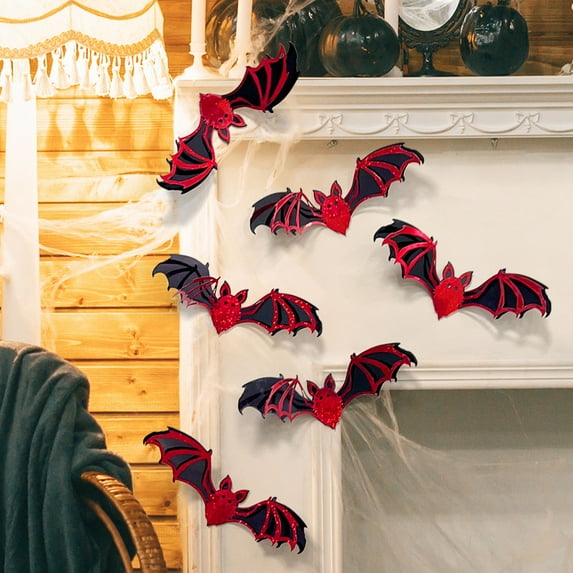 Dserhfy 12 Pcs Halloween Bat Wall Sticker Decorations Large Hollow Out Bats Wall Decals for Wall Glass Mirror Living Room Decor