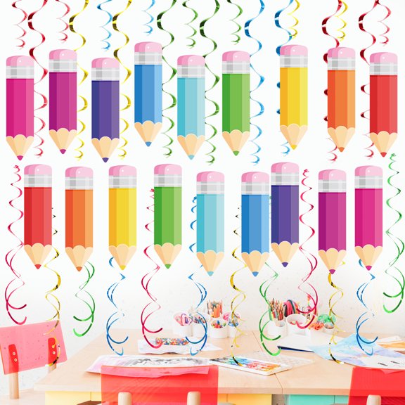 Dserhfy 18 Set Back to School Crayon Hanging Swirls Decorations with Cutout Cards Welcome Back to School Ceiling Swirls for Classroom Decor