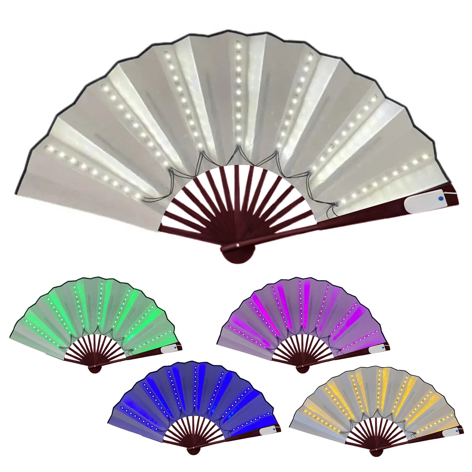 Led Fan Foldable Dserhfy 2 Pcs LED Lighted Dance Fans Foldable Handheld Rave Fans Light ...