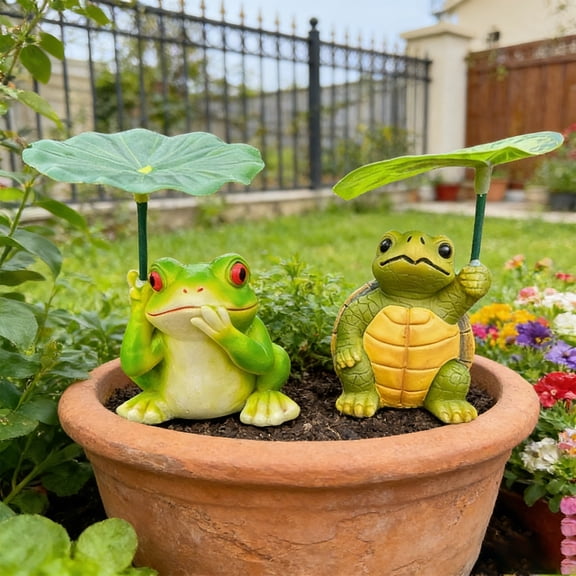 wutoase 2 Pcs Umbrella Frog Garden Statue, Cute Frog Turtle Holding Umbrella Figurine Resin Sculpture for Fish Tank Planter Pot Patio Pond Decor