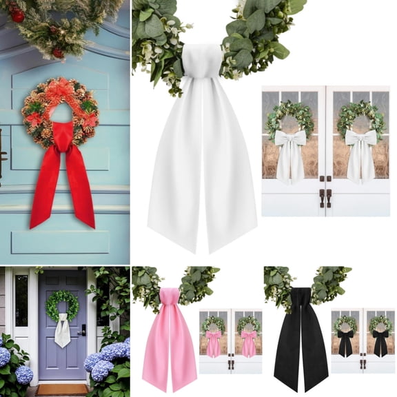 Dserhfy 2 Pcs Wreath Sash for Front Door Blank Satin Wreath Sash Embroidery Monogram Plain Ribbon Accessories for Xmas Party Yard Doorway Indoor Outdoor Wall Decor