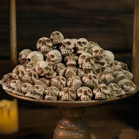 Dserhfy 20 Pcs Mini Skull Figurine Miniature Resin Skeleton Head Table Decor for Halloween Vase Filler Trick Toy Haunted House Props