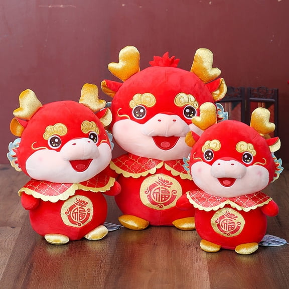 Dserhfy 2024 Dragon Year Plush Doll Embroidery Standing Cute Chinese Spring Festival Year of The Dragon Zodiac Dragon Mascot Animal Plushie Toy New Year Gift