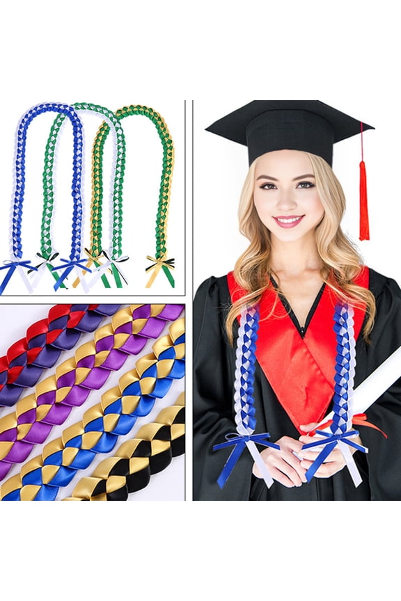 2025 Graduation Lei Handmade Double Braided Ribbon Lei Necklace Class of 2025 Grad Gifts for High School College Graduation Party Accessories